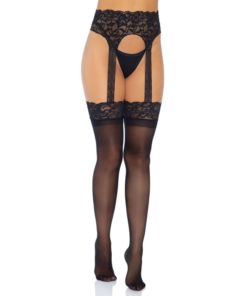 LEG AVENUE - OPAQUE GARTERBELT STOCKING ONE SIZE