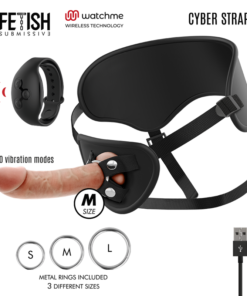 FETISH SUBMISSIVE CYBER STRAP - HARNESS WITH REMOTE CONTROL DILDO WATCHME M TECHNOLOGY
