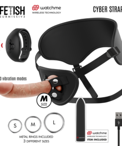 FETISH SUBMISSIVE CYBER STRAP - HARNESS WITH DILDO AND BULLET REMOTE CONTROL WATCHME M TECHNOLOGY