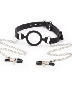 OHMAMA FETISH - RING GAG WITH CHAINS AND NIPPLE CLAMPS