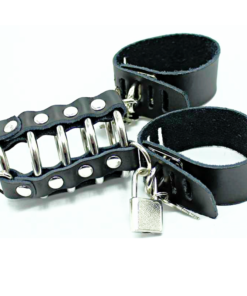 OHMAMA FETISH - PENIS CAGE WITH METAL RINGS AND LEATHER STRAPS