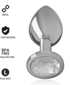INTENSE - ALUMINUM METAL ANAL PLUG WITH SILVER CRYSTAL SIZE L