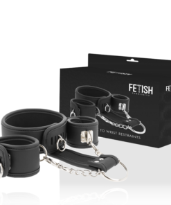 FETISH SUBMISSIVE - VEGAN LEATHER NECKLACE AND HANDCUFFS WITH NOPRENE LINING