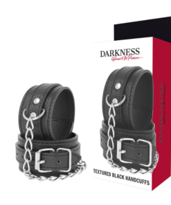 DARKNESS - BLACK TEXTURED LEATHER HANDCUFFS