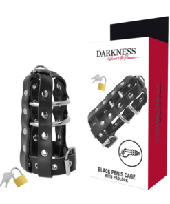 DARKNESS - LEATHER CHASTITY CAGE WITH LOCK