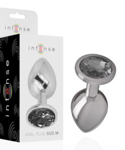 INTENSE - ALUMINUM METAL ANAL PLUG WITH BLACK GLASS SIZE M