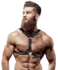 FETISH SUBMISSIVE ATTITUDE - ECO-LEATHER CHEST HARNESS WITH DOUBLE SUPPORT AND STUDS FOR MEN