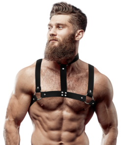 FETISH SUBMISSIVE ATTITUDE - ADJUSTABLE ECO-LEATHER CHEST HARNESS WITH NECKLACE FOR MEN