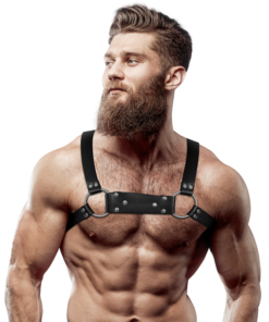 FETISH SUBMISSIVE ATTITUDE - MENS ECO-LEATHER BULLDOG CHEST HARNESS SIZE M/L