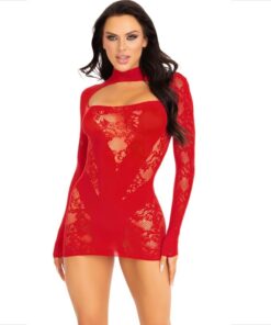 LEG AVENUE - MINI DRESS WITH LACE LONG SLEEVE RED