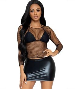 LEG AVENUE - FISHNET LONG SLEEVE T-SHIRT BLUE