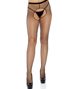 LEG AVENUE - BLACK CROTCHLESS NET STOCKINGS
