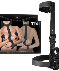 FETISH SUBMISSIVE BONDAGE - COLLAR  WRIST CUFFS BODY RESTRAINT SET