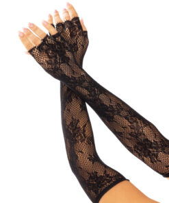 LEG AVENUE - FLORAL NETWORK FINGERLESS GLOVES BLACK