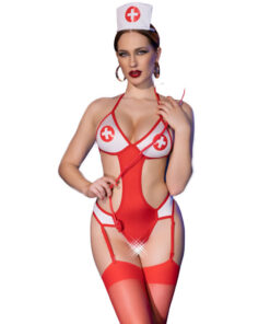 CHILIROSE - CR 4631 SET BODYSUIT NURSE CROTCHLESS RED S/M