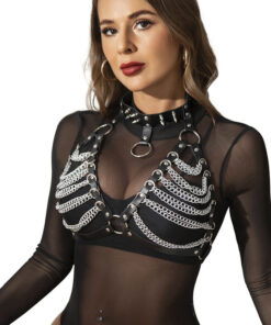 SUBBLIME - HARNESS BRA AND NECKLACE WITH CHAINS ONE SIZE