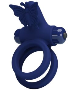 PRETTY LOVE - JAMELE DOUBLE RING WITH VIBRATION  BUTTERFLY STIMULATOR BLUE