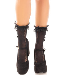LEG AVENUE - MEDIAS TOBILLERAS CON VOLANTES NEGRO