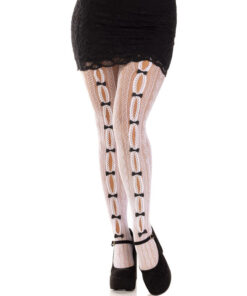 LEG AVENUE - STOCKINGS WITH OPENINGS HEART  BOWS WHITE