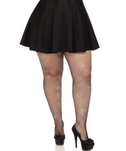 LEG AVENUE - CRYSTALIZED MESH STOCKINGS BLACK PLUS SIZE