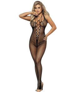SUBBLIME - 951788 LONG FISHNET BODYSTOCKING WITH STRAPS ON CHEST AND BACK BLACK ONE SIZE