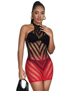 SUBBLIME - 952242 RED AND BLACK DEGRADED ELASTIC FISHNET DRESS ONE SIZE