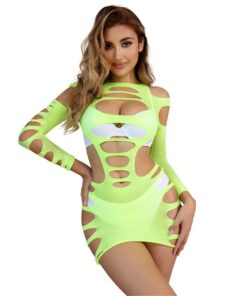 SUBBLIME - 952280 GREEN LONG SLEEVE ELASTIC FISHNET DRESS ONE SIZE