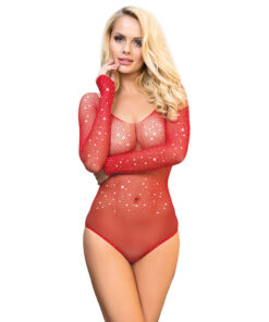 SUBBLIME - 952303 SHINY GRILL BODY WITH OFF SHOULDERS LONG SLEEVE RED ONE SIZE