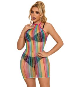 SUBBLIME - 952341 RAINBOW FISHNET DRESS ONE SIZE