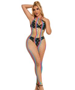 SUBBLIME - 952358 RAINBOW HALTER NECK FISHNET DRESS ONE SIZE
