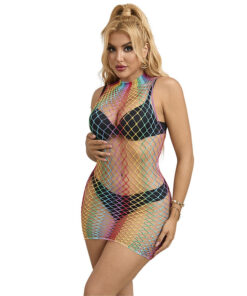 SUBBLIME - 952433 RAINBOW HIGH NECK SLEEVELESS FISHNET DRESS ONE SIZE