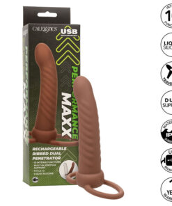 CALEXOTICS - MAXX RIBBED DUAL PENETRATOR 10 VIBRATIONS BROWN
