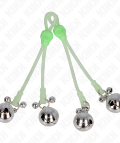 KINK - LUMINOUS SKULL NIPPLE CLAMPS WITH RING BELLS ADJUSTABLE GREEN / SILVER