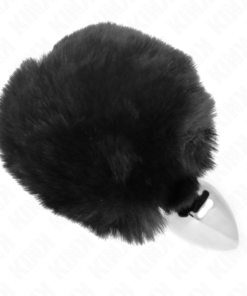 KINK - STAINLESS STEEL PLUG 7 x 3 CM WITH BLACK FAUX FUR RABBIT TAIL 8 CM