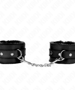 KINK - PREMIUM FUR LINED WRIST RESTRAINTS BLACK WITH BLACK BELT ADJUSTABLE 17-29 CM X 6 CM