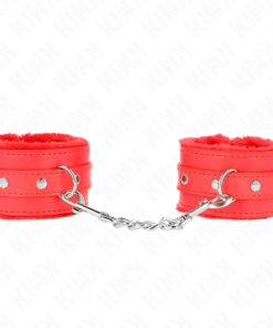 KINK - PREMIUM FUR LINED WRIST RESTRAINTS RED WITH RED BELT ADJUSTABLE 17-29 CM X 6 CM