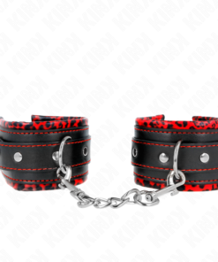 KINK - FUR LINED WRIST RESTRAINTS RED / BLACK ADJUSTABLE 17-29 CM X 6 CM