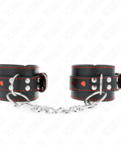 KINK - BLACK WRIST RESTRAINTS WITH RED HEART INLAY ADJUSTABLE 21-28 CM X 5.5 CM
