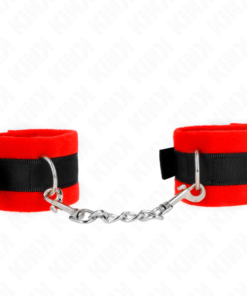 KINK - BEGINNER FUR HAND CUFFS BLACK-RED 30 X 7 CM