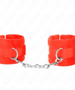 KINK - BEGINNER FUR HAND CUFFS RED 30 X 7 CM