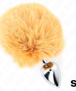 KINK - STAINLESS STEEL PLUG 7 x 3 CM WITH BEIGE FAUX FUR RABBIT TAIL 8 CM