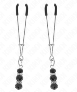 KINK - GOLD THIN NIPPLE CLAMPS WITH 3 BLACK GLASS BEADS 7 CM