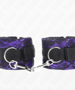 KINK - SHORT VELVET LACE WRIST RESTRAINTS AND NYLON BIND PURPLE / BLACK 23 X 6.5 CM