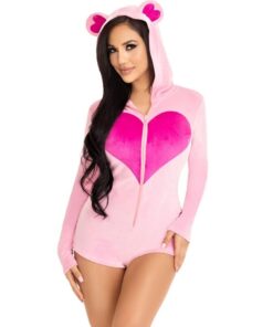LEG AVENUE - TEDDY BEAR VELVET BODYSUIT PINK S