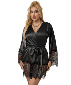 SUBBLIME - 953805 ELEGANT LACE PAJAMAS + THONG BLACK L/XL