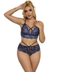 SUBBLIME - 954079 BRA + PANTIES LACE BLUE L/XL