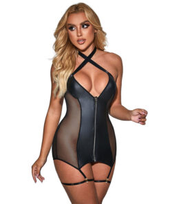 SUBBLIME - 954444 SEXY MESH DRESS LEATHER BLACK S/M