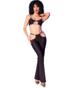 CHILIROSE - CR 4851 BLACK TOP AND LEGGINGS SET WITH GOLDEN ACCESSORIES