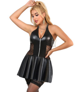 SUBBLIME - 957704 LACE ZIPPER LEATHER DRESS BLACK S/M