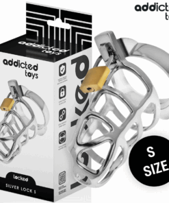 ADDICTED TOYS LOCKED - SILVER LOCK METAL PENIS CAGE SIZE S
